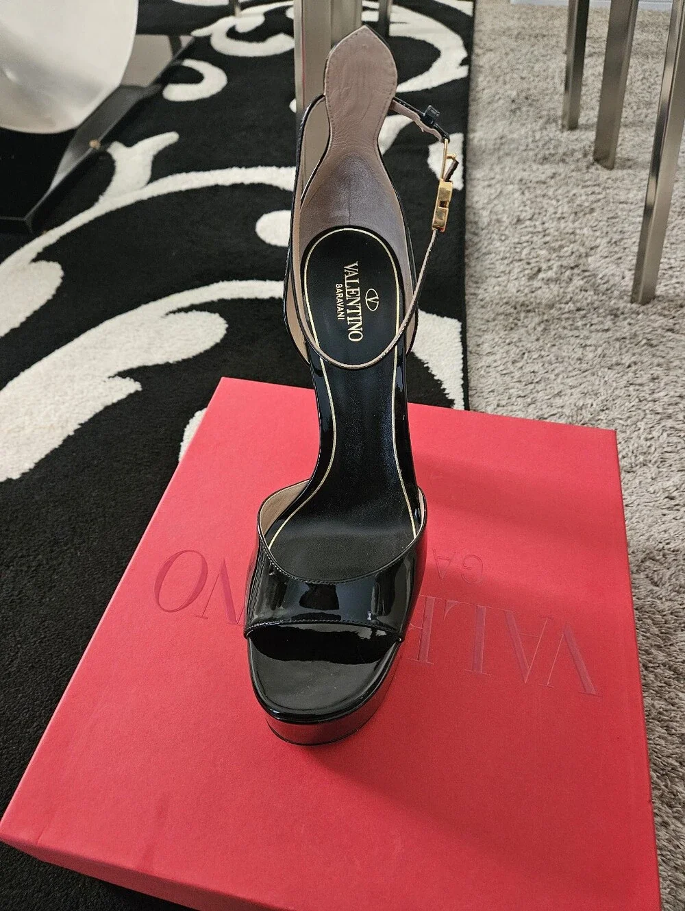 Valentino Garavani Black Patent Leather Platform Sandals